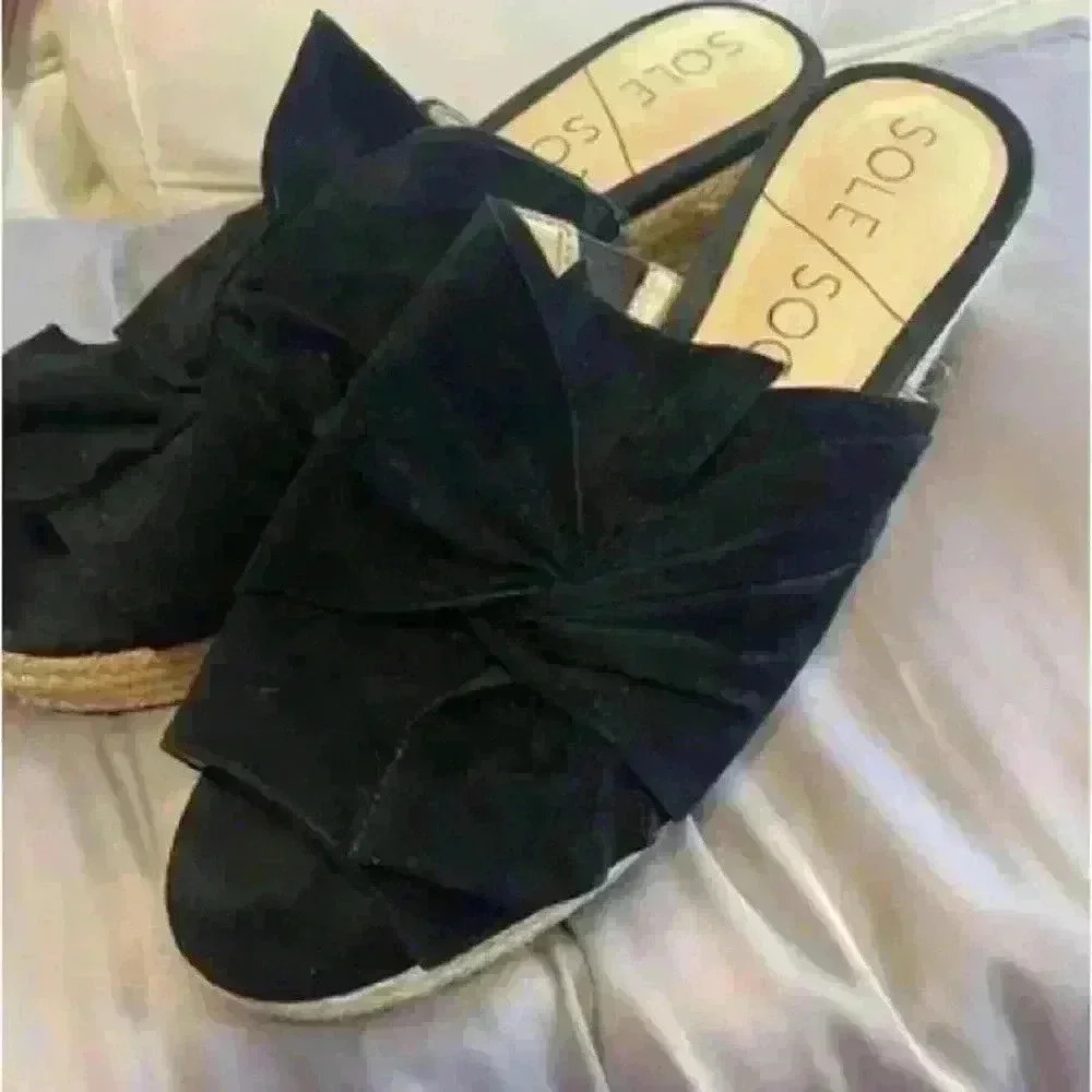 SOLE SOCIETY BLACK OPEN TOE WEDGE LEATHER SHOES SIZE 8,5 M